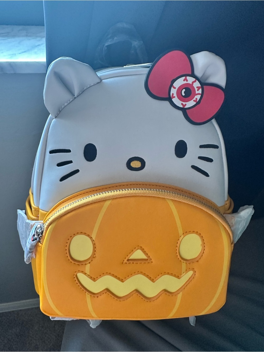 Loungefly Hello Kitty Kids Backpack with Pumpkin Front Pocket - White & Orange